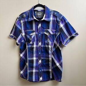 BKE Men's Snap Up Short Sleeve plaid western Shirt Size L